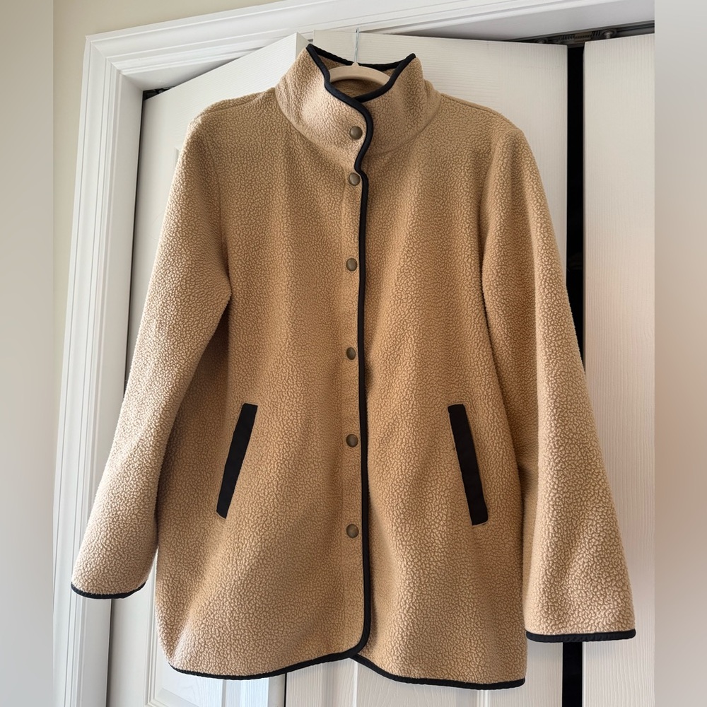 J. Crew Tan Teddy Jacket with Black Accents